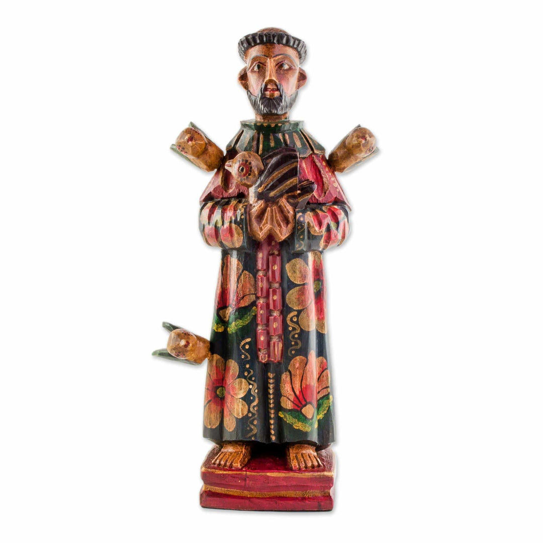 Hand Painted Pinewood Saint Francis Sculpture - Beloved Saint