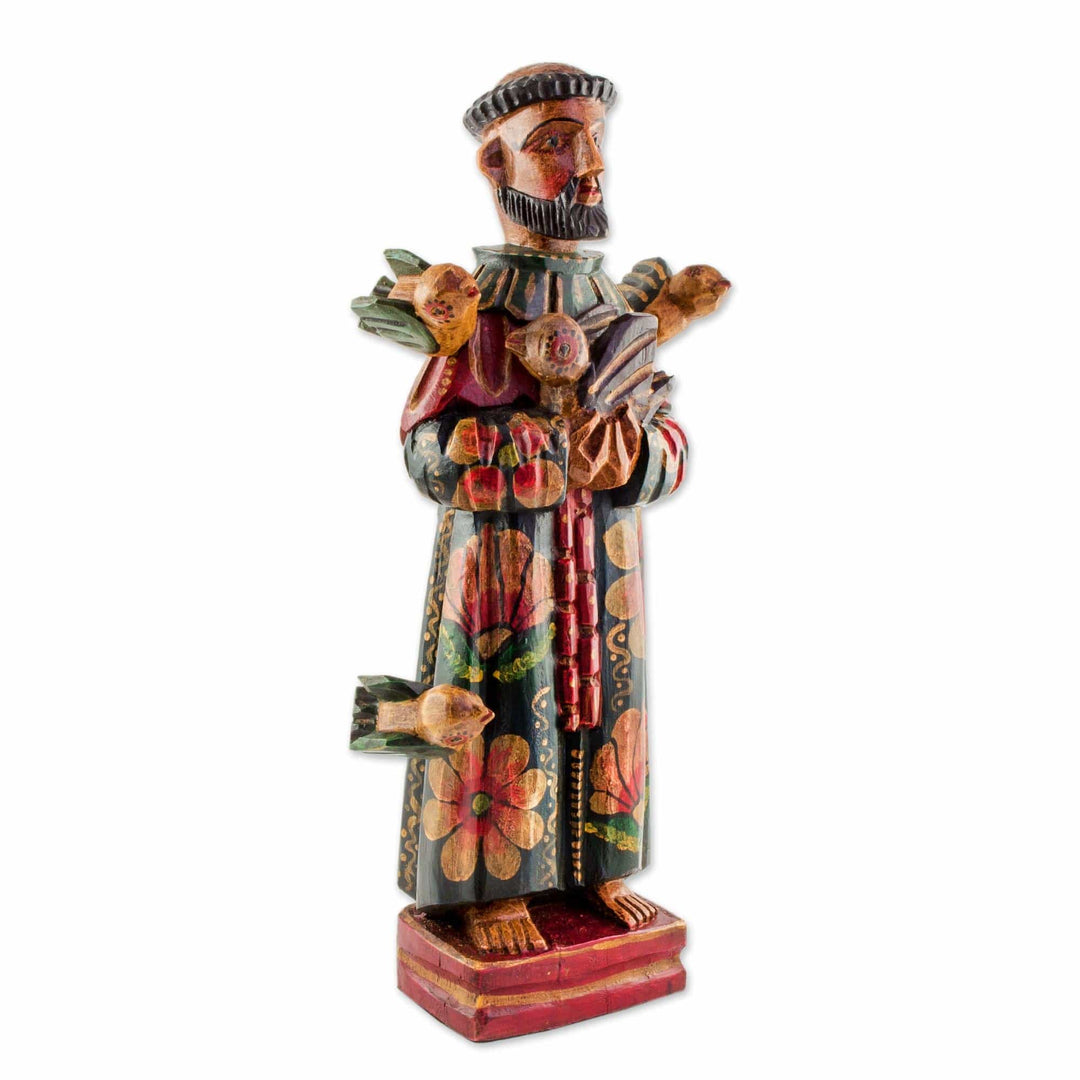 Hand Painted Pinewood Saint Francis Sculpture - Beloved Saint