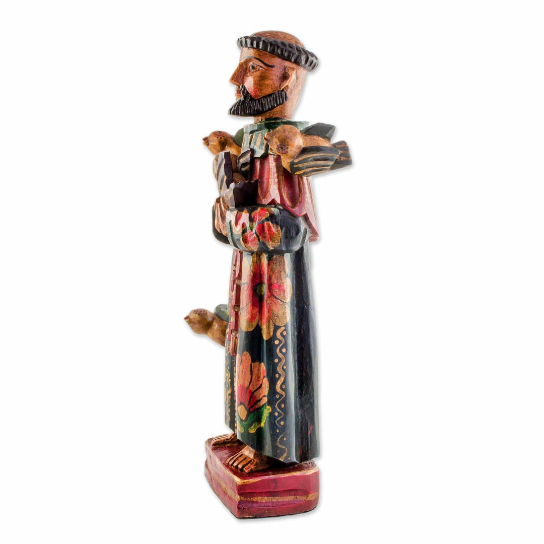 Hand Painted Pinewood Saint Francis Sculpture - Beloved Saint