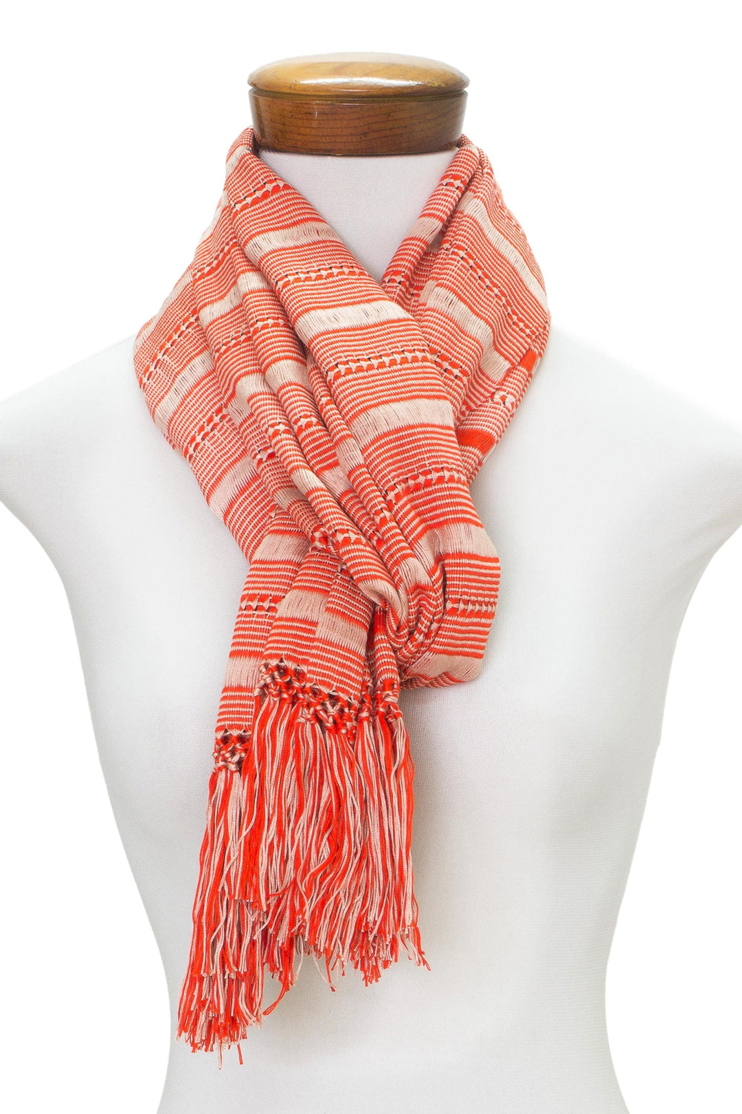 Hand Woven Red Striped Rayon Wrap Scarf - Sweet Surprise