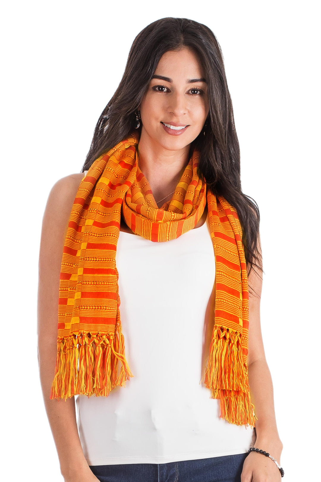 Hand Woven Striped Rayon Wrap Scarf - Sweet Vibrance