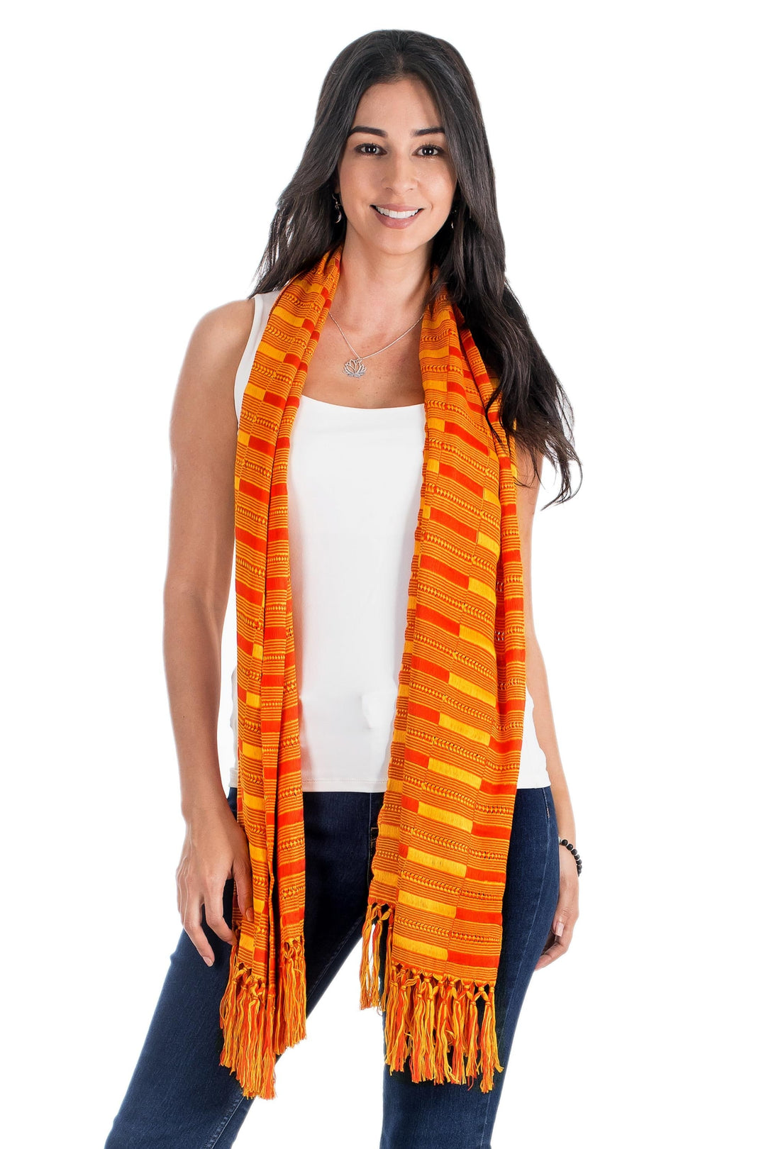 Hand Woven Striped Rayon Wrap Scarf - Sweet Vibrance