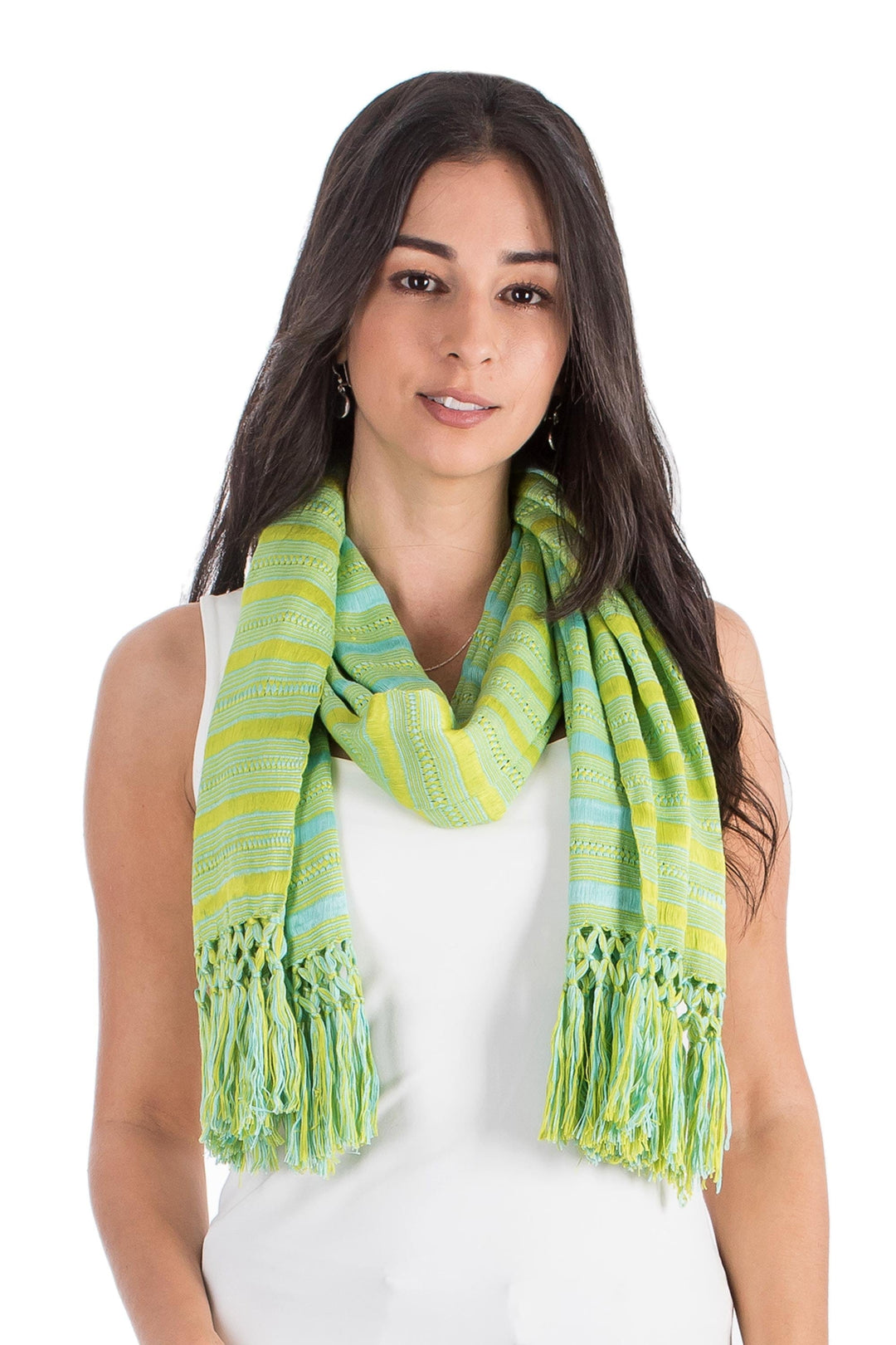 Hand Woven Striped Rayon Wrap Scarf - Sweet Morning