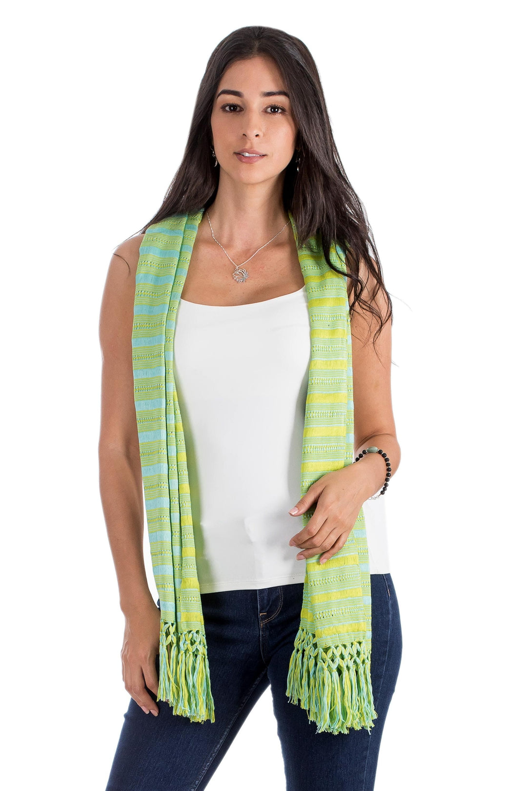 Hand Woven Striped Rayon Wrap Scarf - Sweet Morning