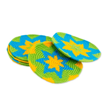 Bright Colorful Starburst Cotton Crochet Coasters (Set of 6) - Colorful Starburst