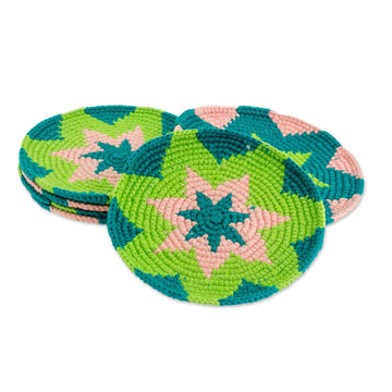 Green and Pink Starburst Cotton Crochet Coasters (Set of 6) - Ocean Starburst