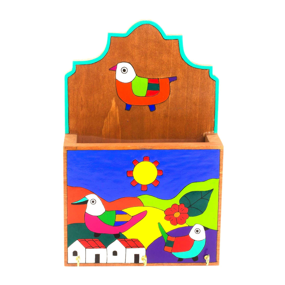 Colorful Birds in Village Pinewood Letter and Key Holder - Soaring Birds
