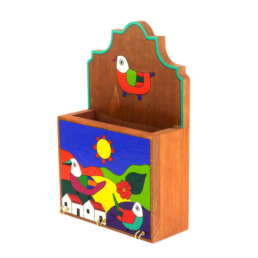 Colorful Birds in Village Pinewood Letter and Key Holder - Soaring Birds