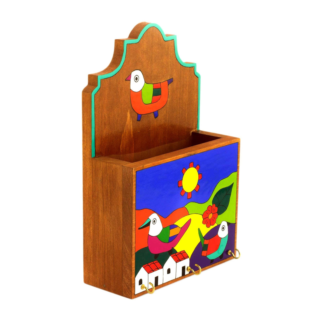 Colorful Birds in Village Pinewood Letter and Key Holder - Soaring Birds
