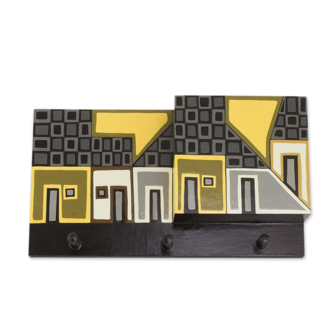 Yellow and Grey Village Pinewood Letter and Key Holder - Sunlit Village