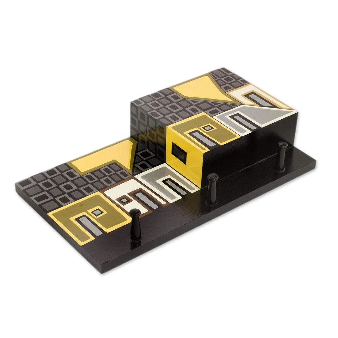 Yellow and Grey Village Pinewood Letter and Key Holder - Sunlit Village