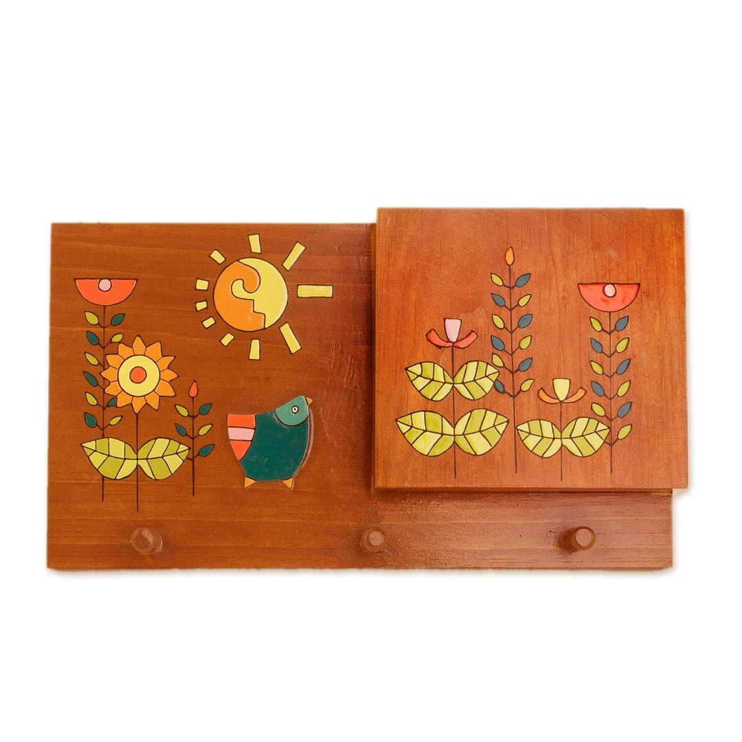 Blue Bird Yellow Flowers Pinewood Letter and Key Holder - Day of Sunshine
