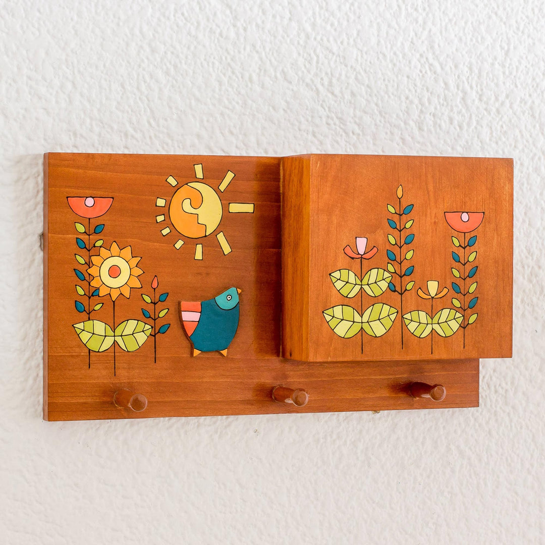 Blue Bird Yellow Flowers Pinewood Letter and Key Holder - Day of Sunshine
