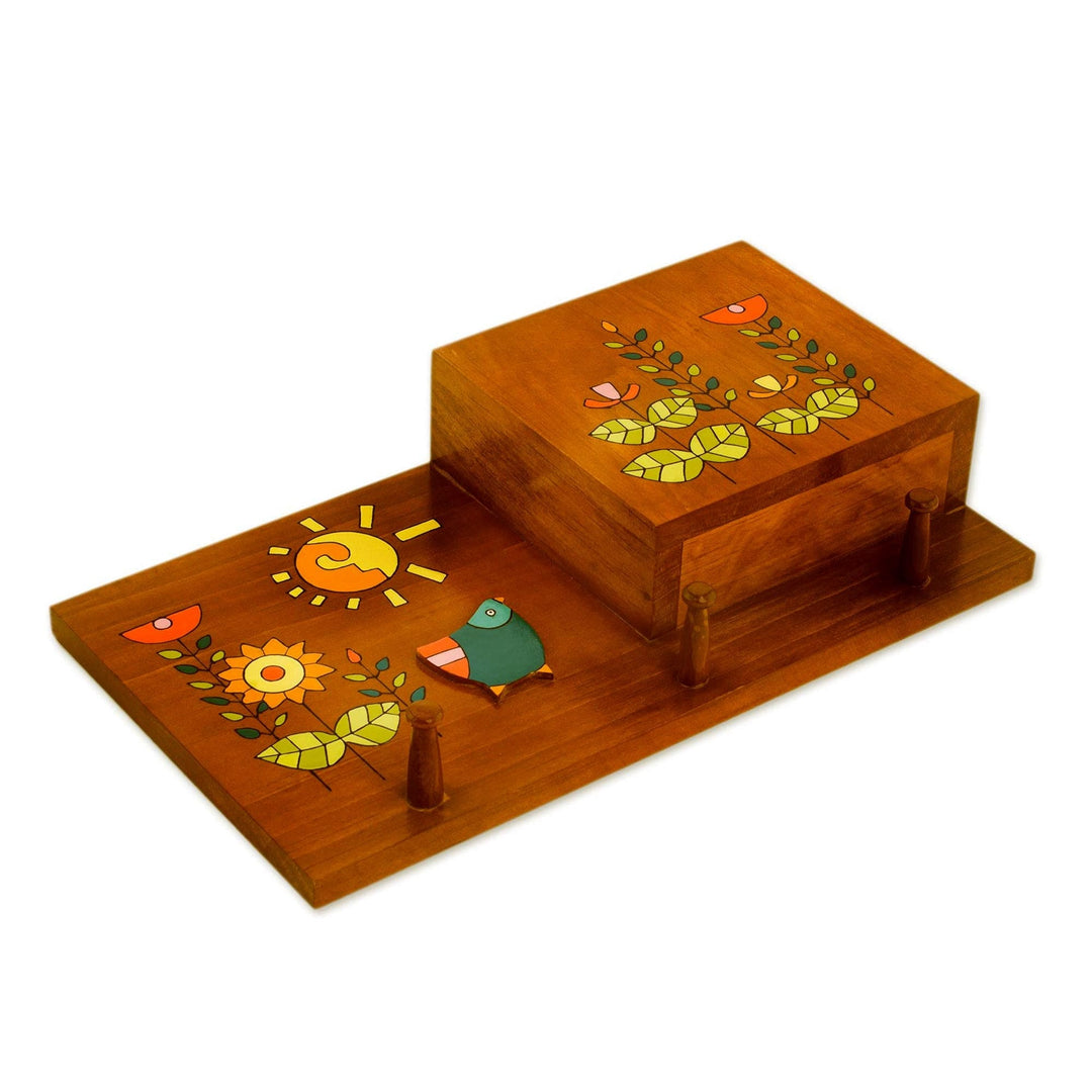 Blue Bird Yellow Flowers Pinewood Letter and Key Holder - Day of Sunshine