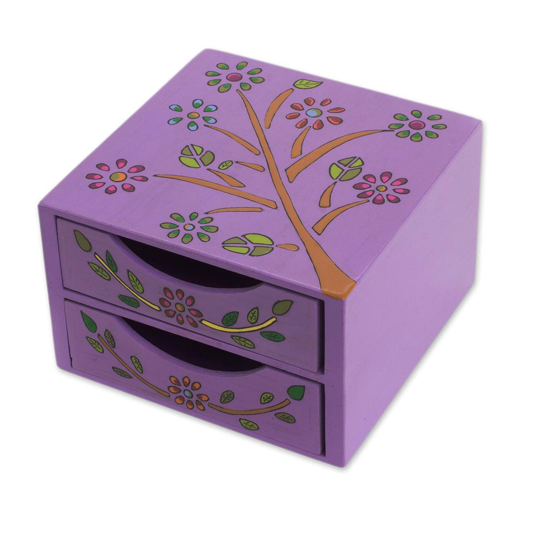 Floral Tree Pinewood Jewelry Ches in Purple - Natural Delicacy