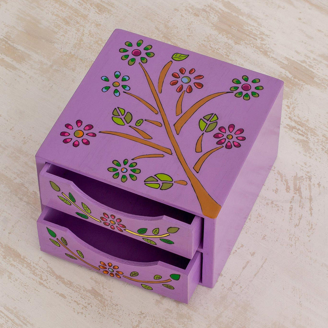 Floral Tree Pinewood Jewelry Ches in Purple - Natural Delicacy