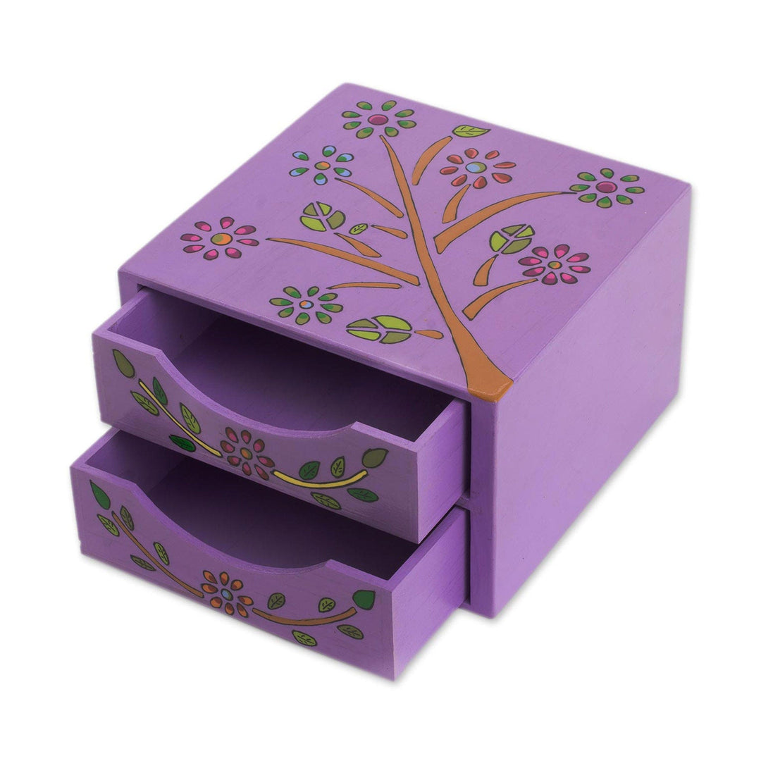 Floral Tree Pinewood Jewelry Ches in Purple - Natural Delicacy