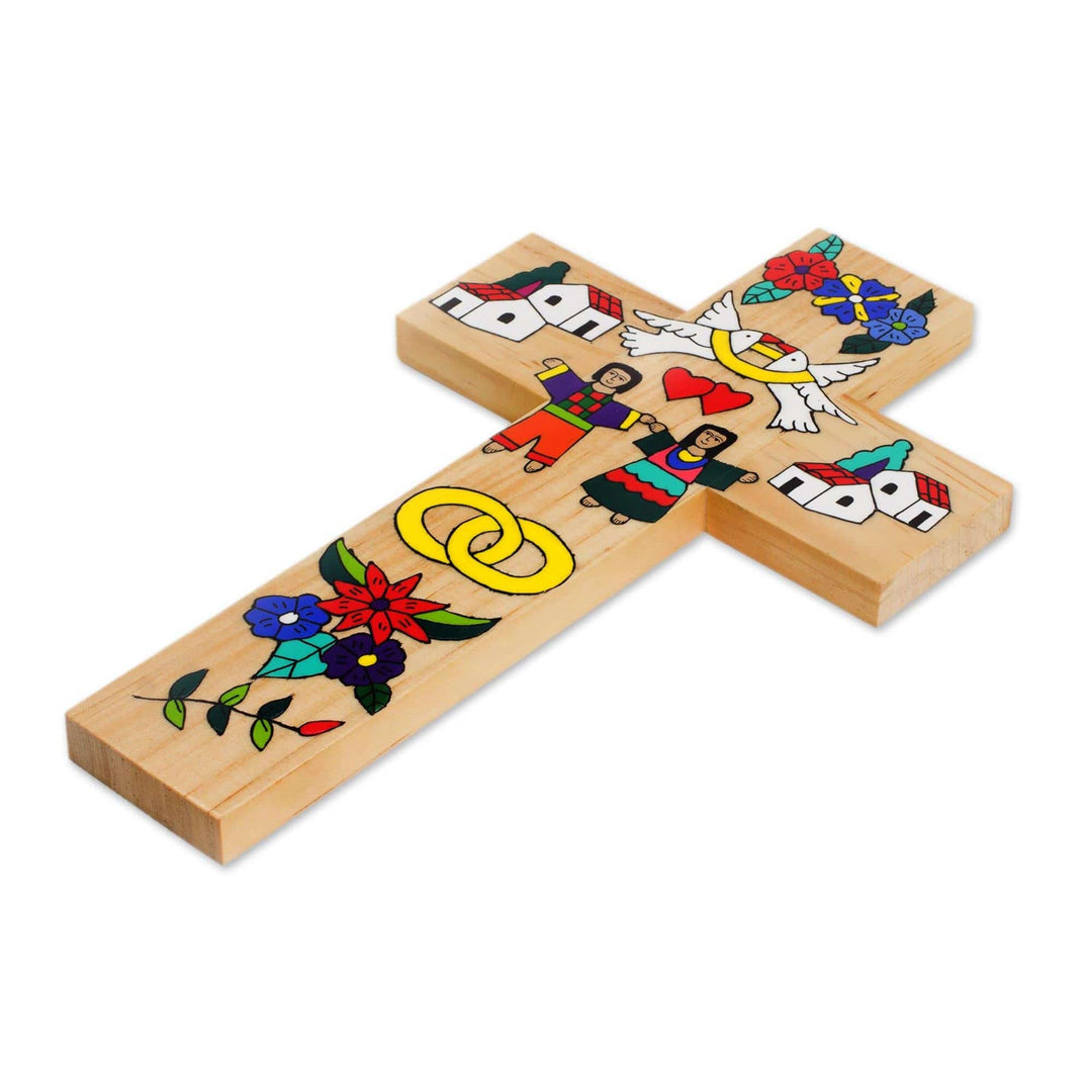 Marriage-Themed Pinewood Wall Cross from El Salvador - Sacred Union
