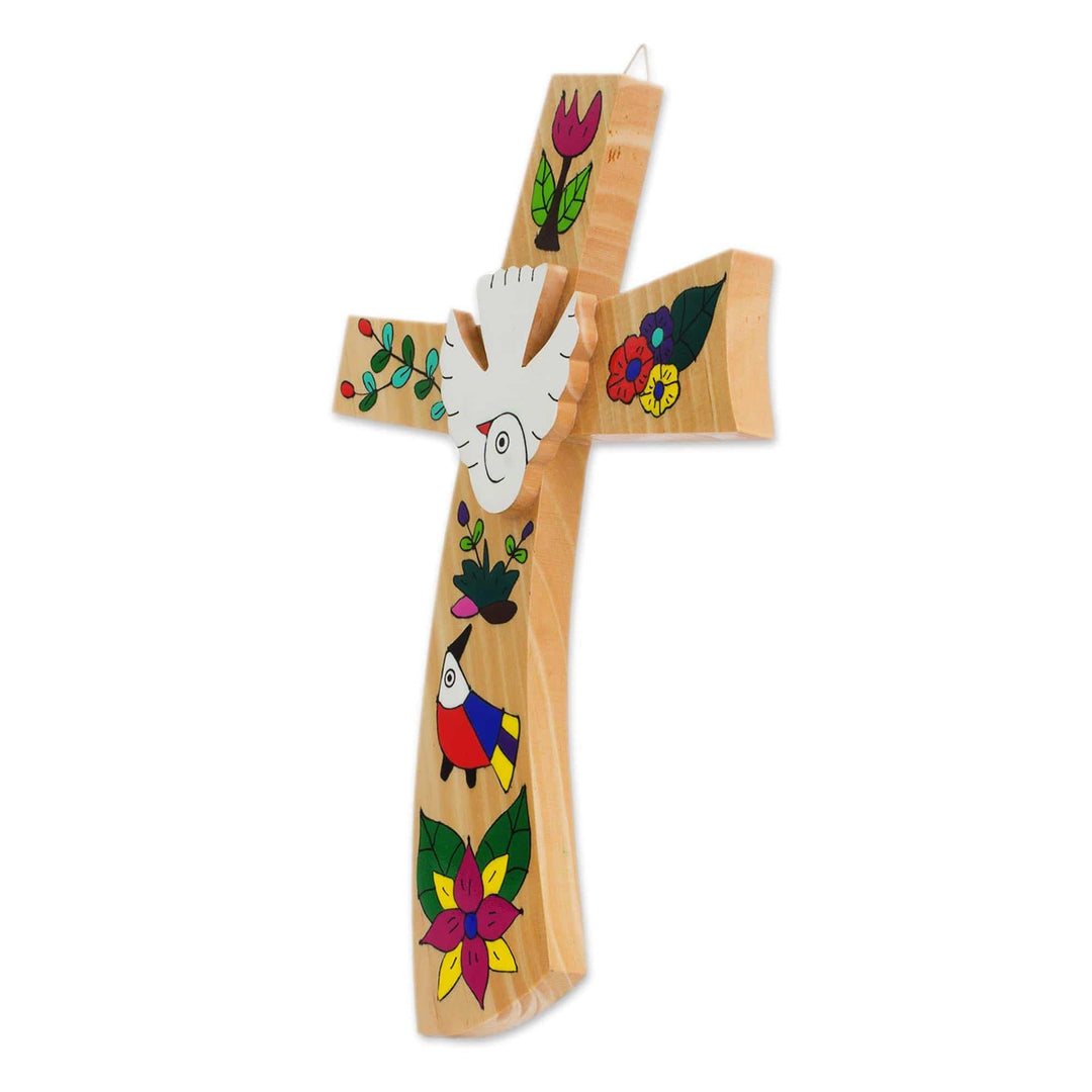 Bird Motif Pinewood Wall Cross - Beauty and Purity