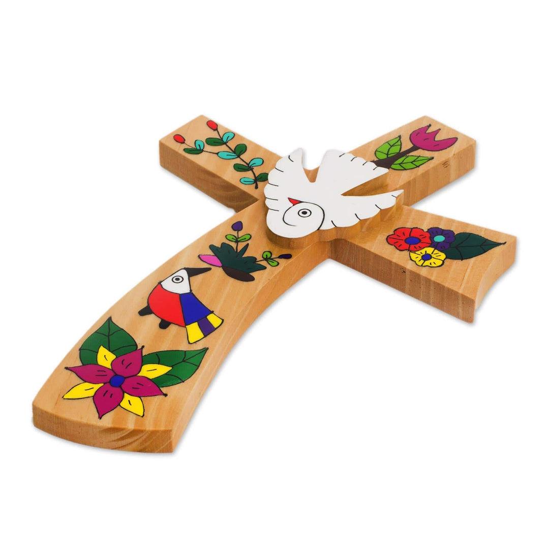 Bird Motif Pinewood Wall Cross - Beauty and Purity