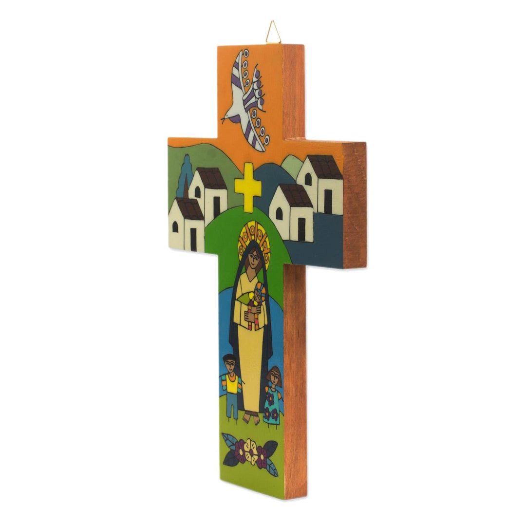Pinewood Wall Cross of Mary and Jesus - Loving Virgin