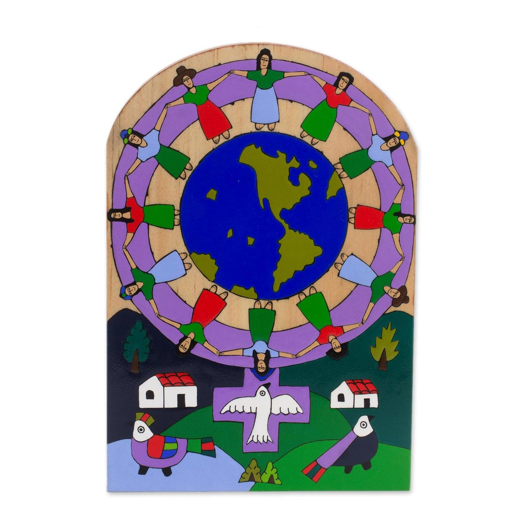 Global-Themed Pinewood Wall Art from El Salvador - Feminine Union