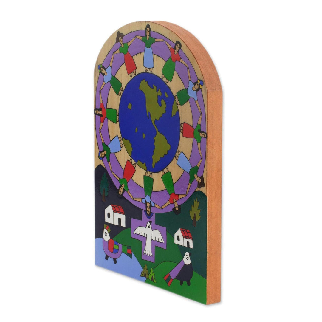 Global-Themed Pinewood Wall Art from El Salvador - Feminine Union