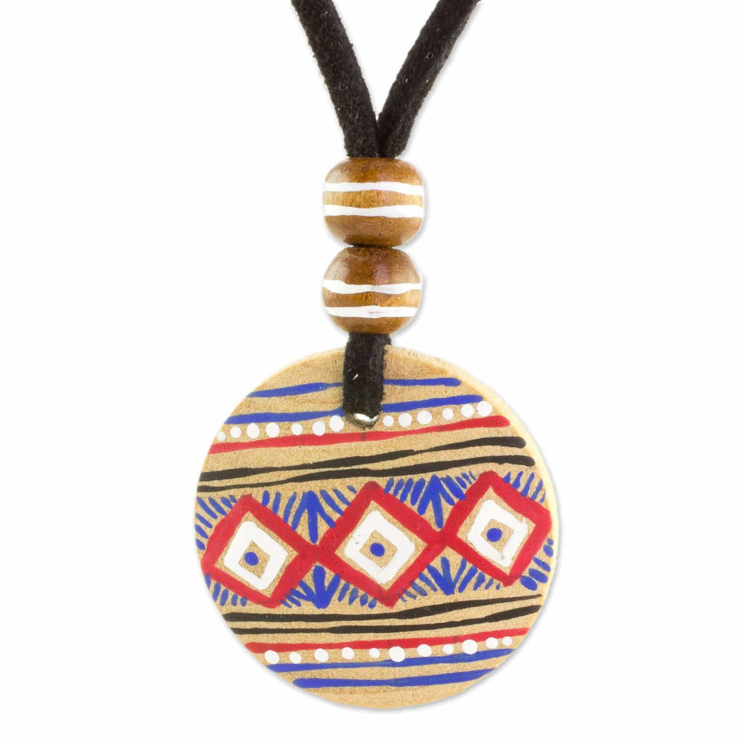 Pinewood Pendant Necklace with Mayan Motifs - Wise Maya