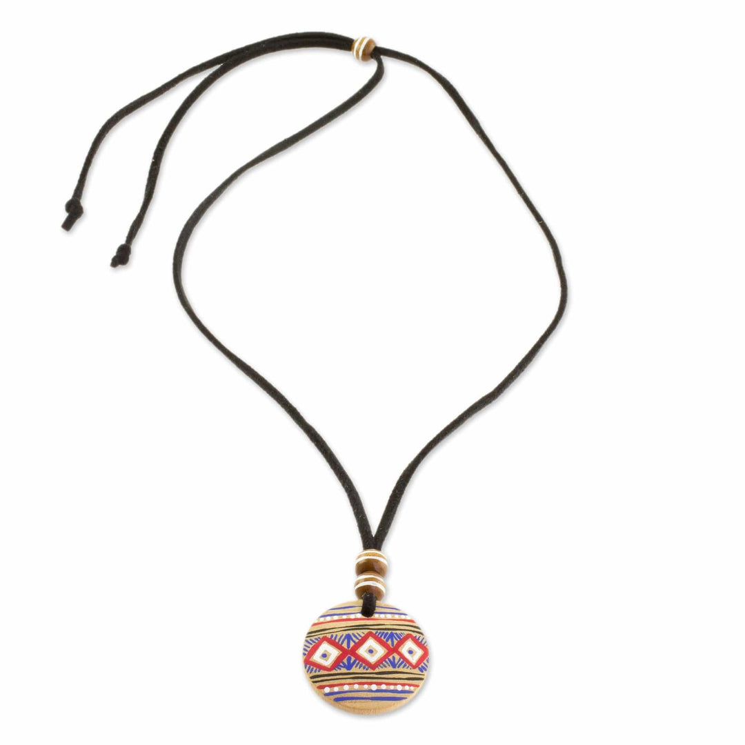 Pinewood Pendant Necklace with Mayan Motifs - Wise Maya