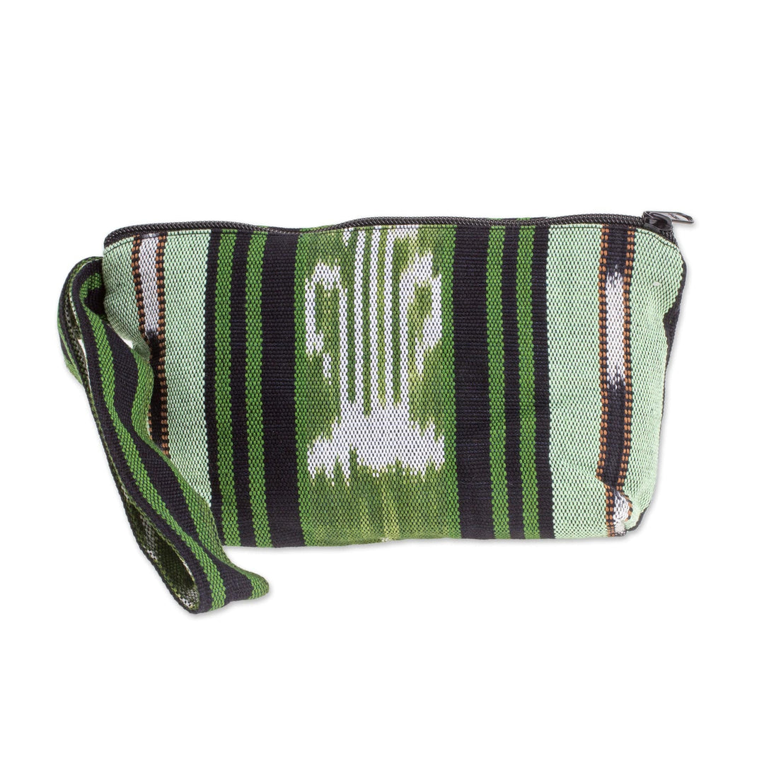 Green and Black Stripe Handwoven Cotton Cosmetics Bag - Glorious Stripes