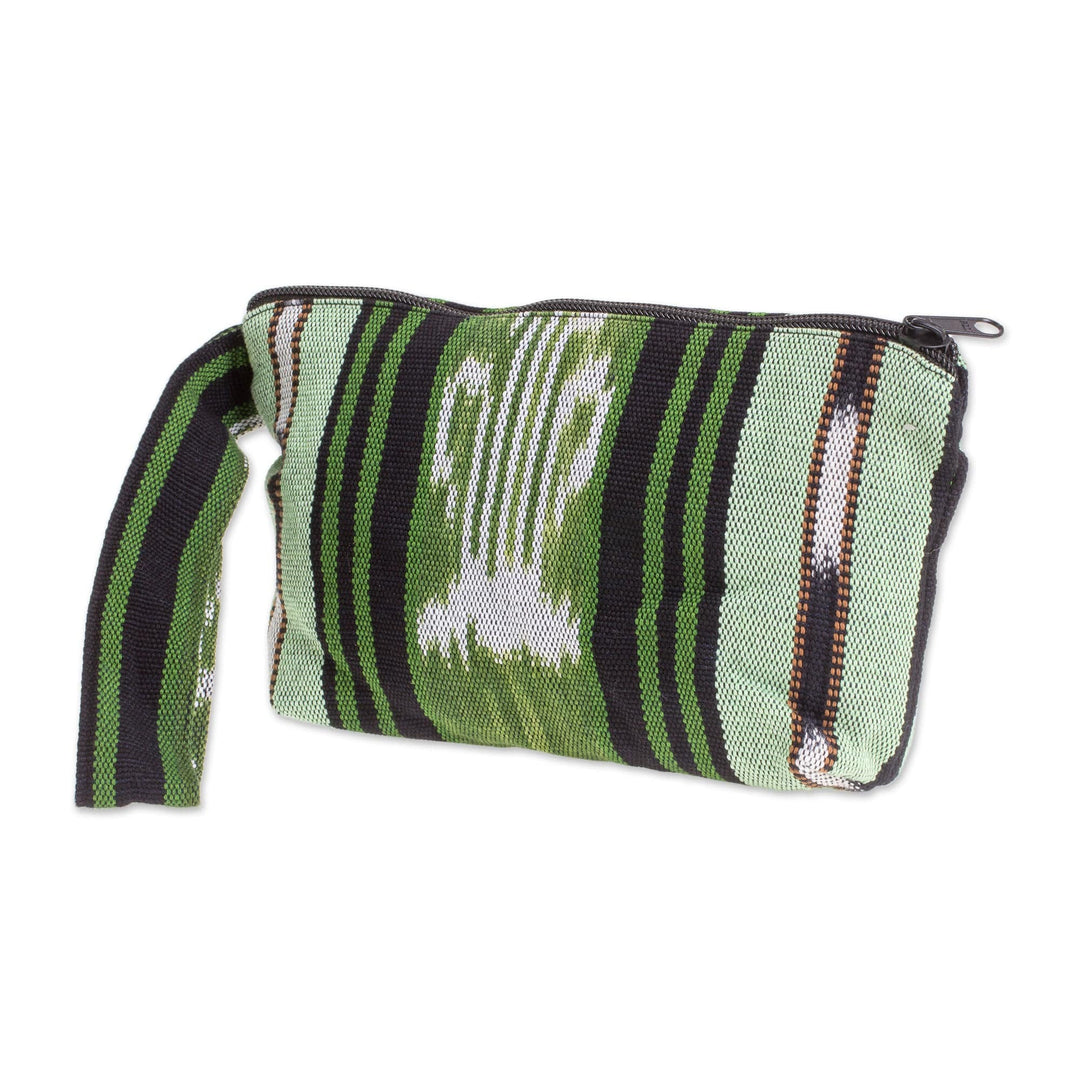 Green and Black Stripe Handwoven Cotton Cosmetics Bag - Glorious Stripes