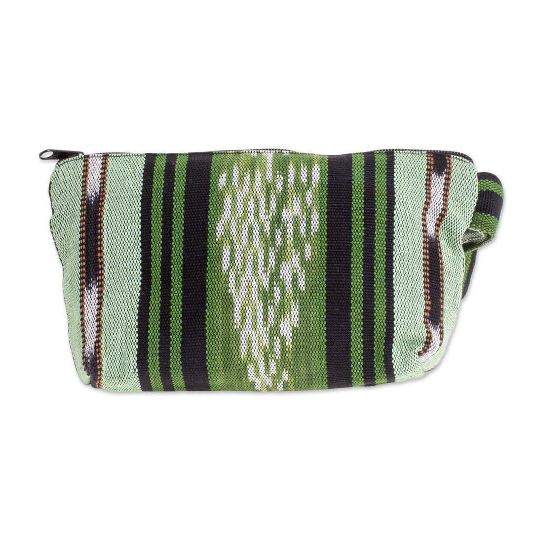 Green and Black Stripe Handwoven Cotton Cosmetics Bag - Glorious Stripes