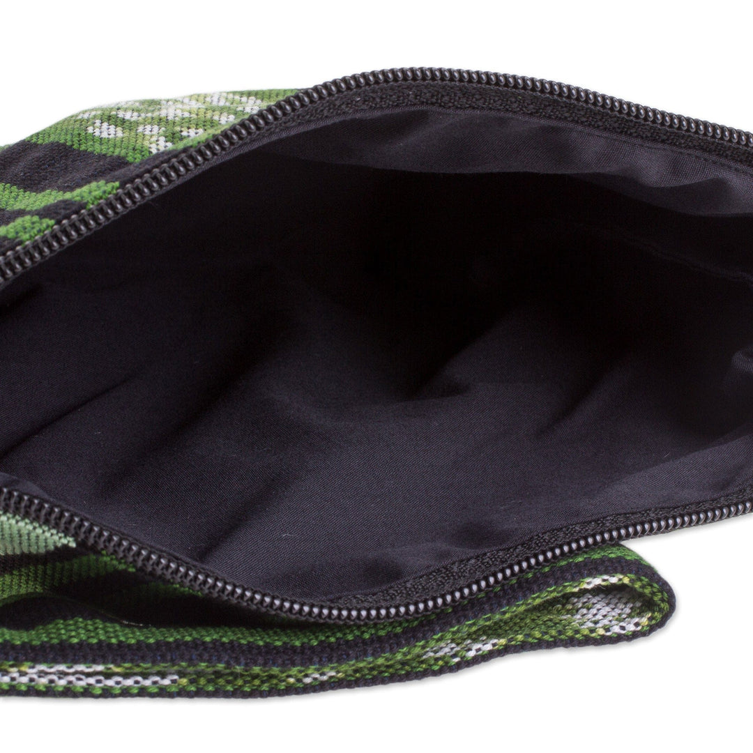 Green and Black Stripe Handwoven Cotton Cosmetics Bag - Glorious Stripes