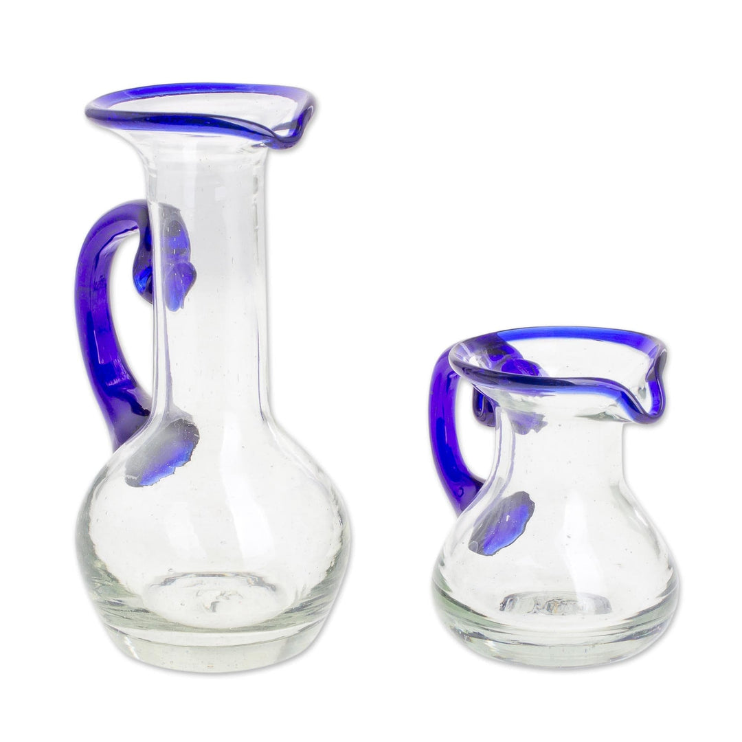 Handblown Small Recycled Glass Pitchers (Pair) - Clear Seas