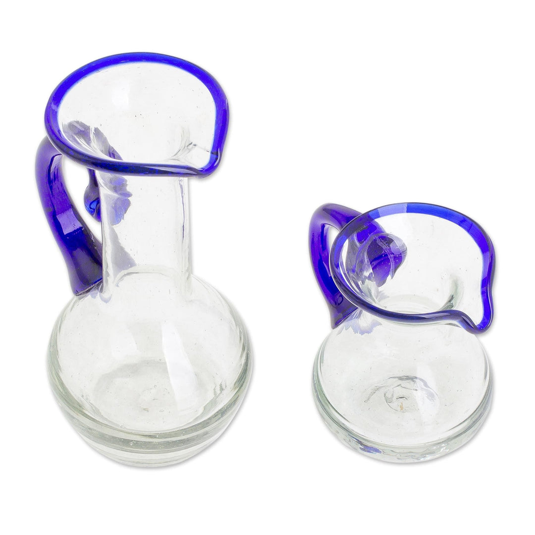 Handblown Small Recycled Glass Pitchers (Pair) - Clear Seas