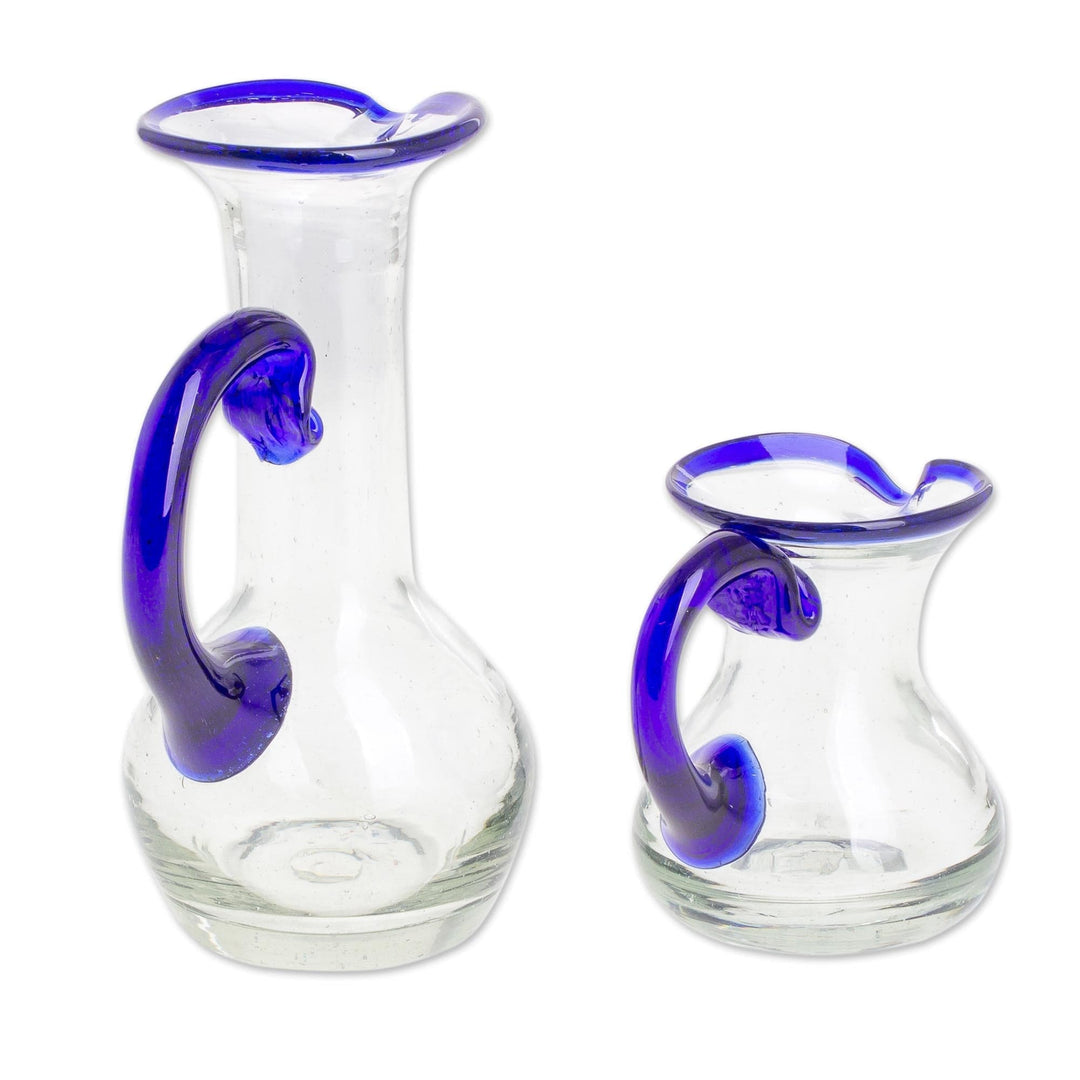 Handblown Small Recycled Glass Pitchers (Pair) - Clear Seas