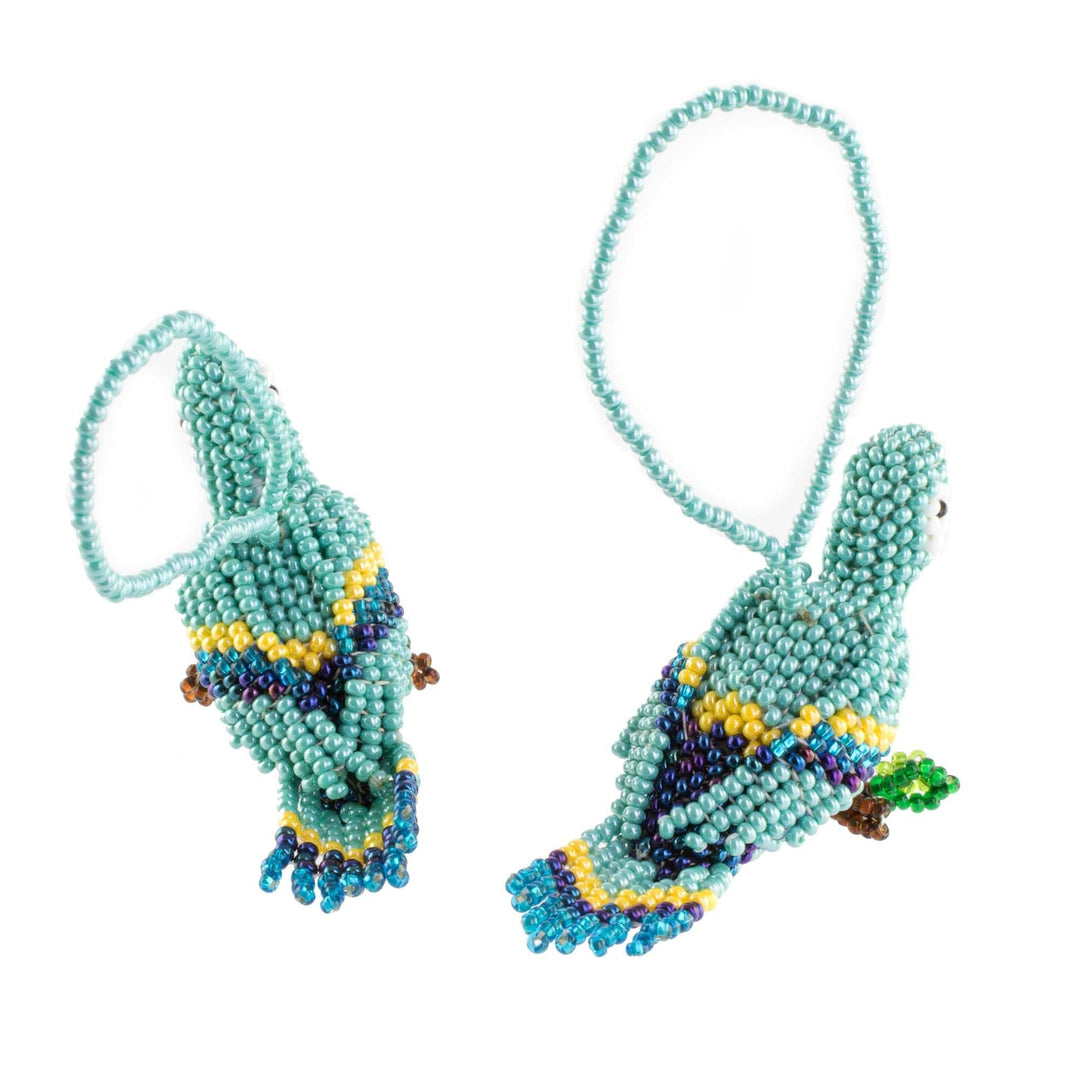 Glass Beaded Blue Macaw Ornaments from Guatemala (Pair) - Blue Macaws