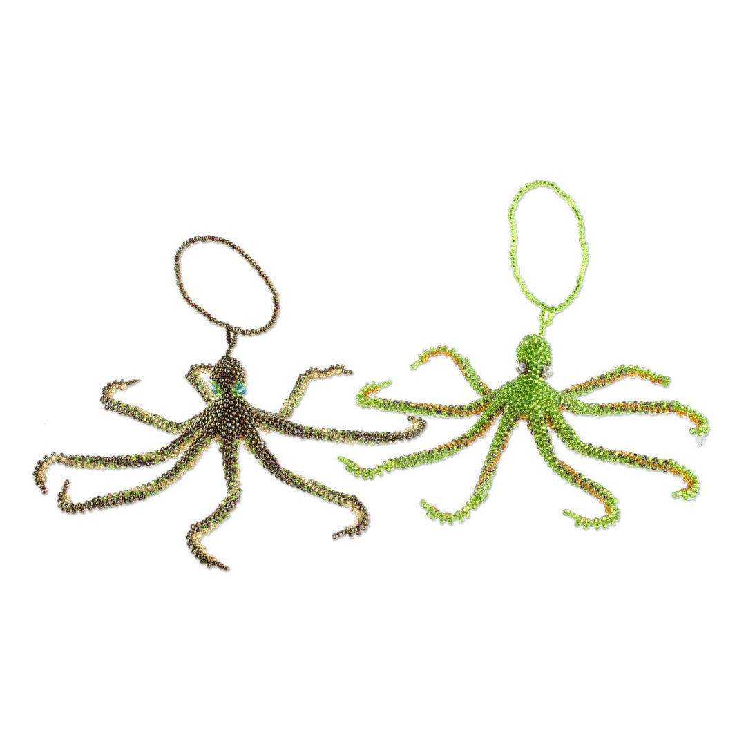 Glass Beaded Octopus Ornaments (Pair) - Beautiful Octopi