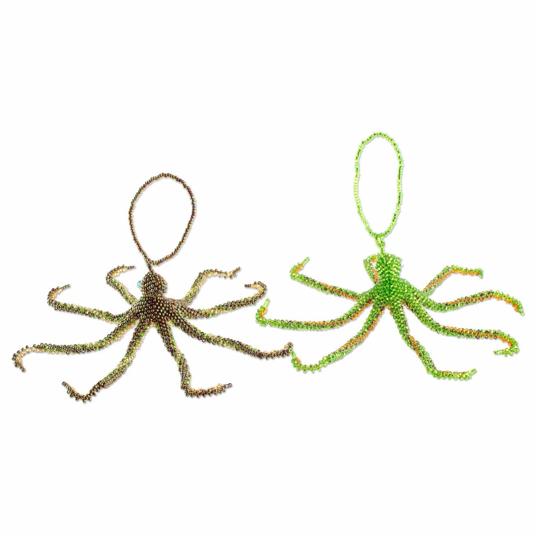 Glass Beaded Octopus Ornaments (Pair) - Beautiful Octopi