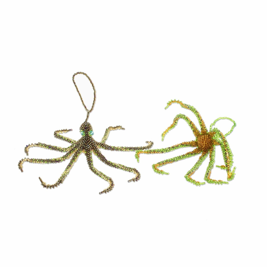 Glass Beaded Octopus Ornaments (Pair) - Beautiful Octopi