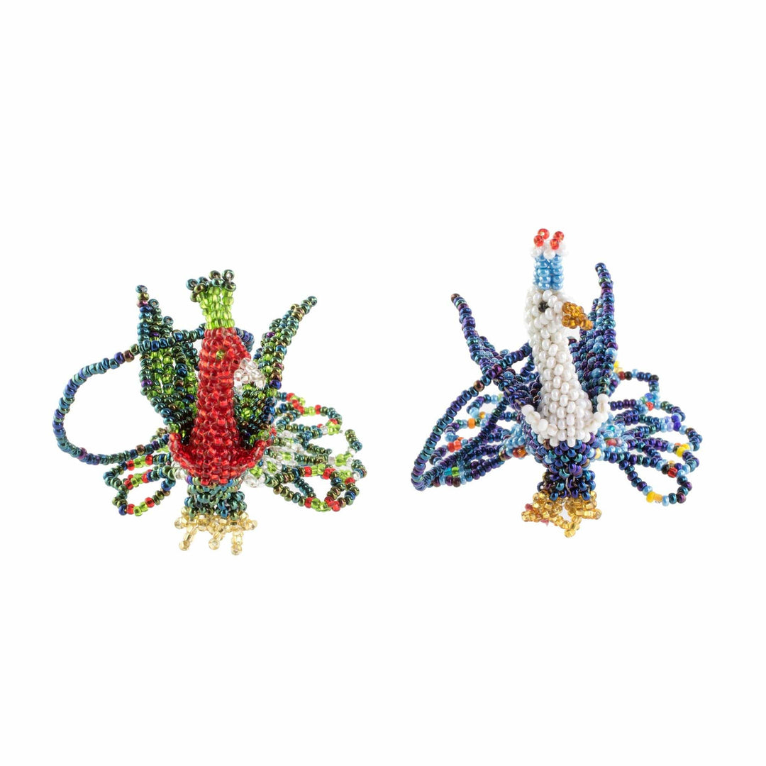 Glass Beaded Peacock Ornaments from Guatemala (Pair) - True Beauty