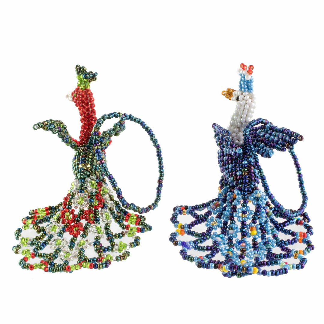 Glass Beaded Peacock Ornaments from Guatemala (Pair) - True Beauty