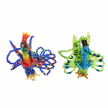 Hand-Beaded Glass Peacock Ornaments from Guatemala (Pair) - Real Beauty