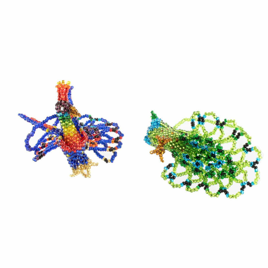 Hand-Beaded Glass Peacock Ornaments from Guatemala (Pair) - Real Beauty