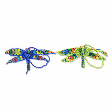 Hand-Beaded Glass Dragonfly Ornaments (Pair) - Free Flight