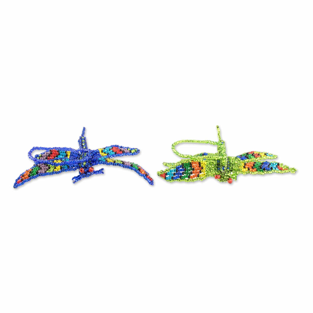 Hand-Beaded Glass Dragonfly Ornaments (Pair) - Free Flight