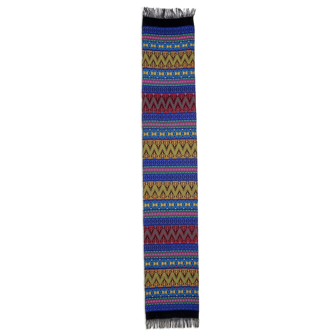 Cotton Table Runner with Zigzag Patterns - Bright Night