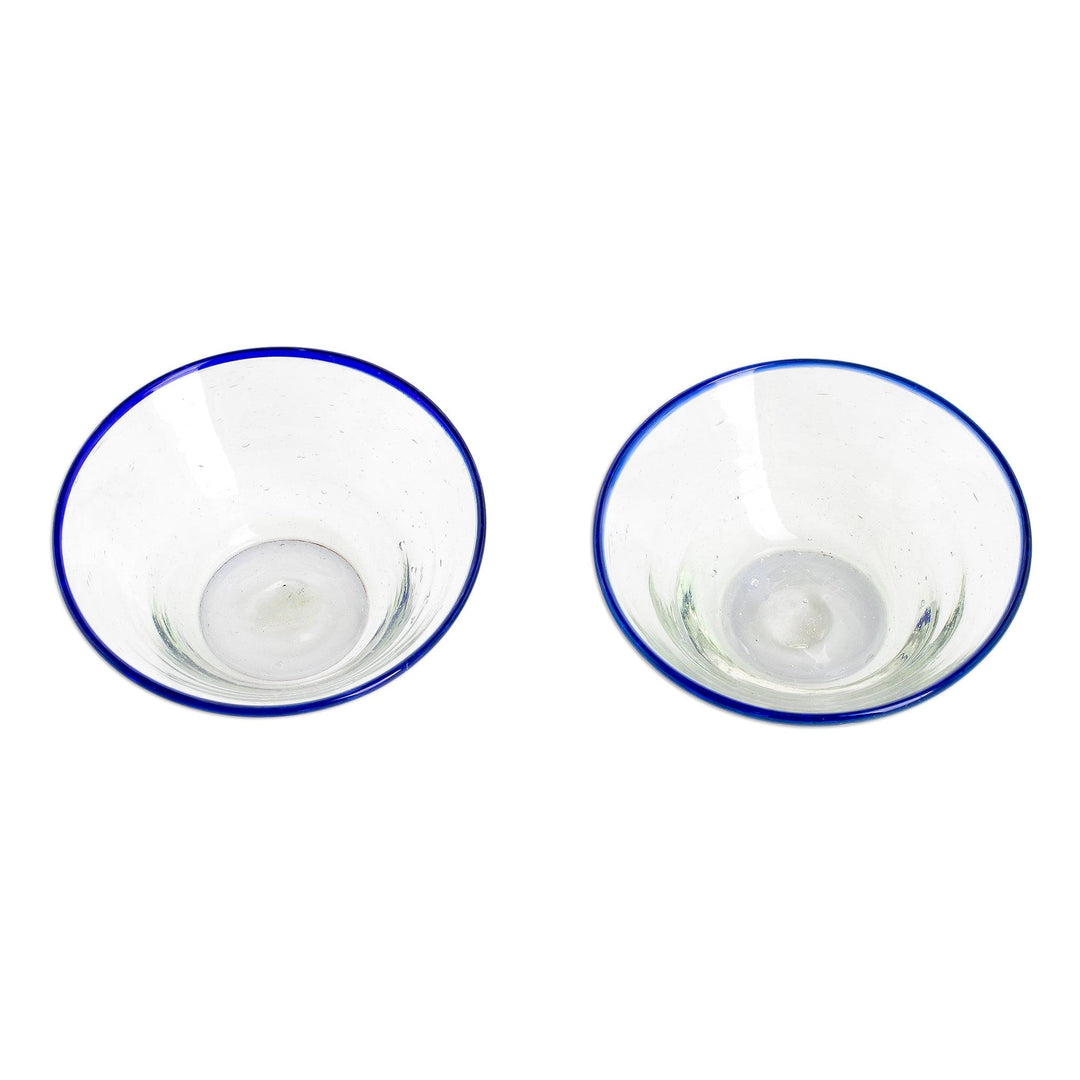 Handblown Recycled Glass Blue Rim Desert Bowls (Pair) - Icy Sweet