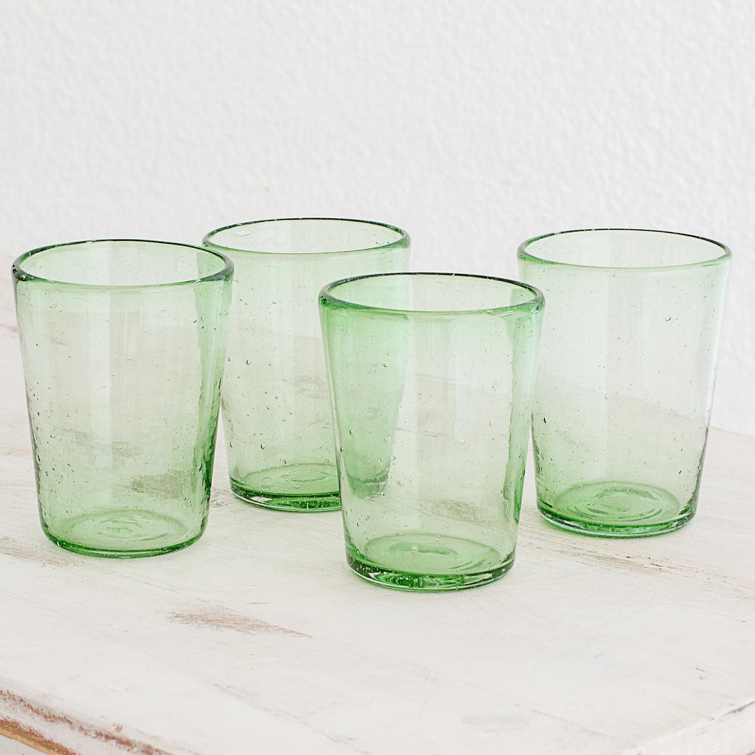 Handblown Recycled Glass Pale Green Juice Glasses (Set of 4) - Glistening Meadow