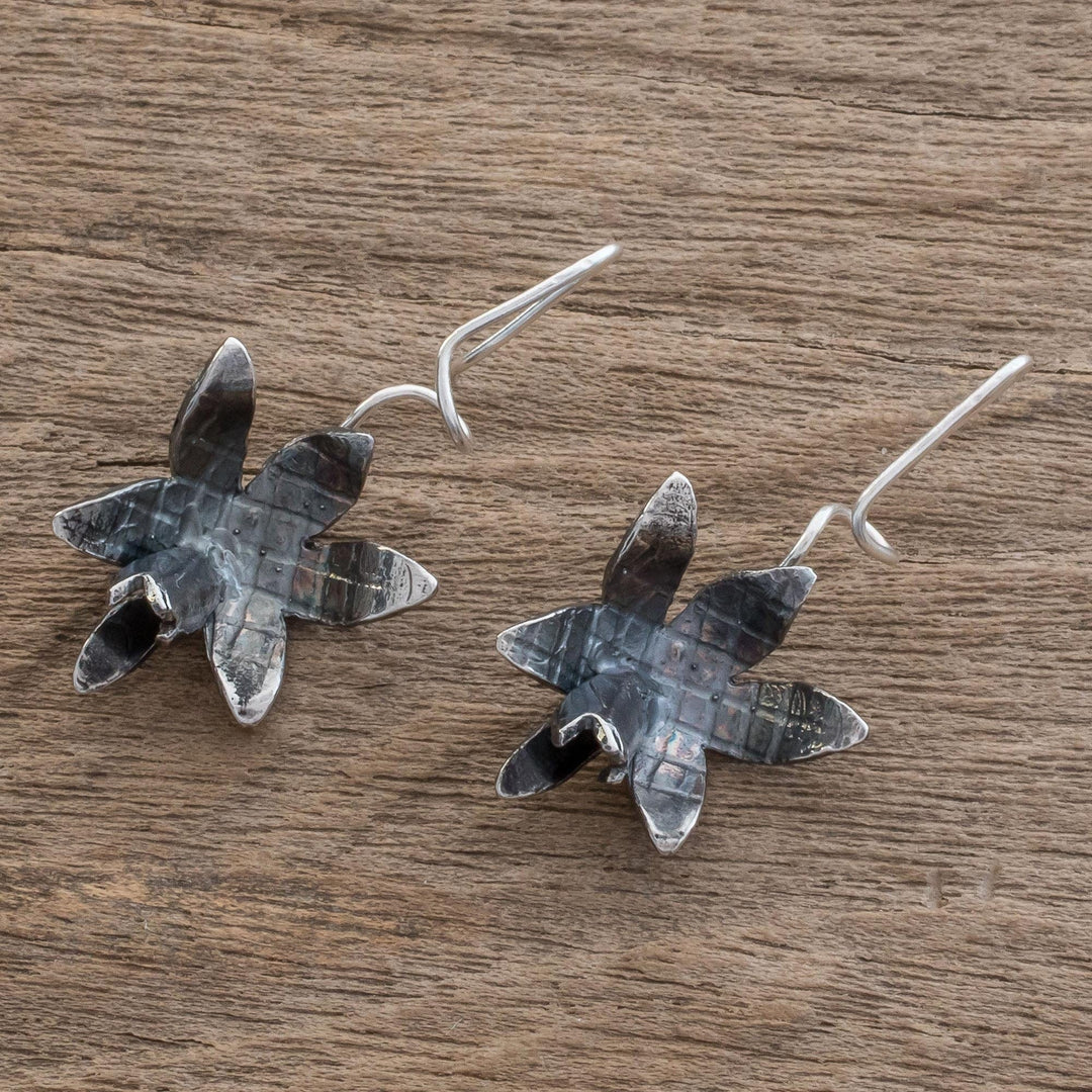 Oxidized Sterling Silver Orchid Drop Earrings - Fascinating Dark Orchids